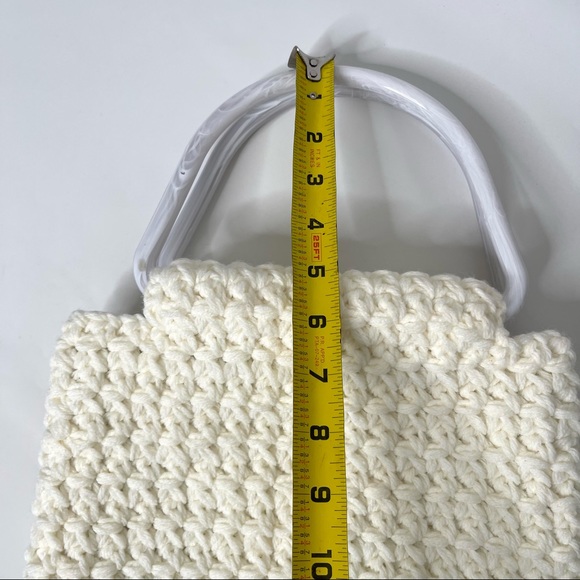 Vtg Crochet Double Handle Handbag Clutch Handmade Boho Purse - Picture 10 of 14